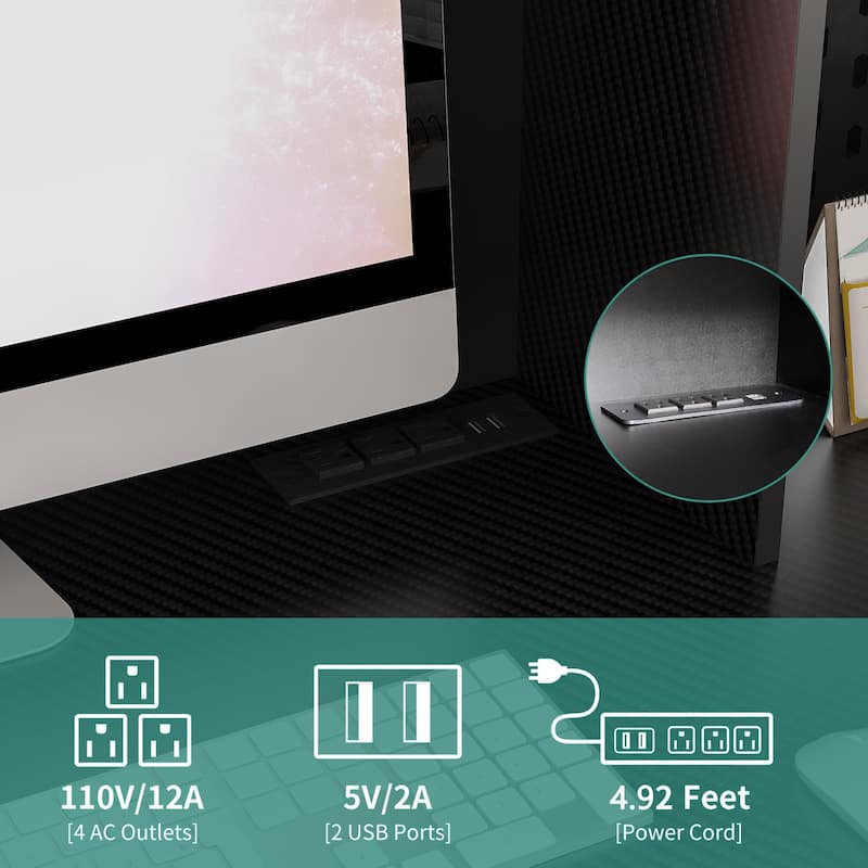 L-Shaped Corner Desk with Storage, Modern Study Table Gaming Computer Desk with USB & Power Outlets, Drawers & Bookshelf