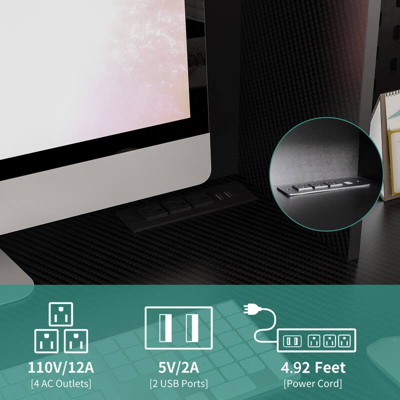 Modern L Shaped Computer Desk with Charging Station and Storage Shelf, for Home Office or Study Room Use