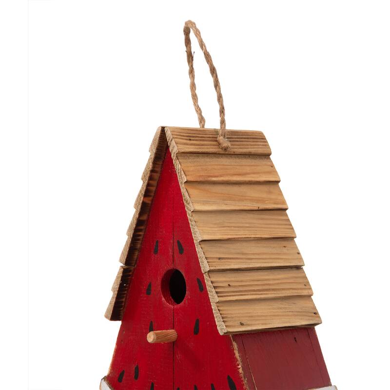 Glitzhome 11"H Distressed Solid Wood Watermelon Hanging Garden Birdhouse