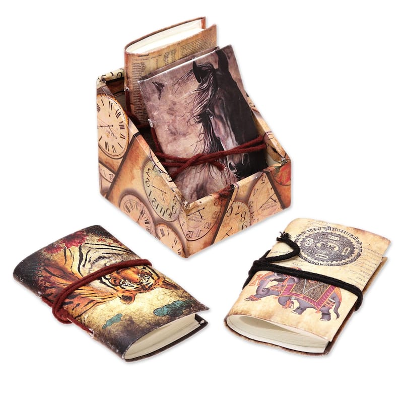NOVICA Handmade Timeless Animals Paper Journals (Set Of 4)