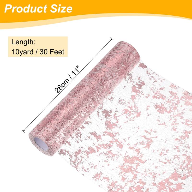 Table Runner, Sequin Gold Foil Thin Mesh Metallic Table Runner - Rose Pink Gold - 30 Feet
