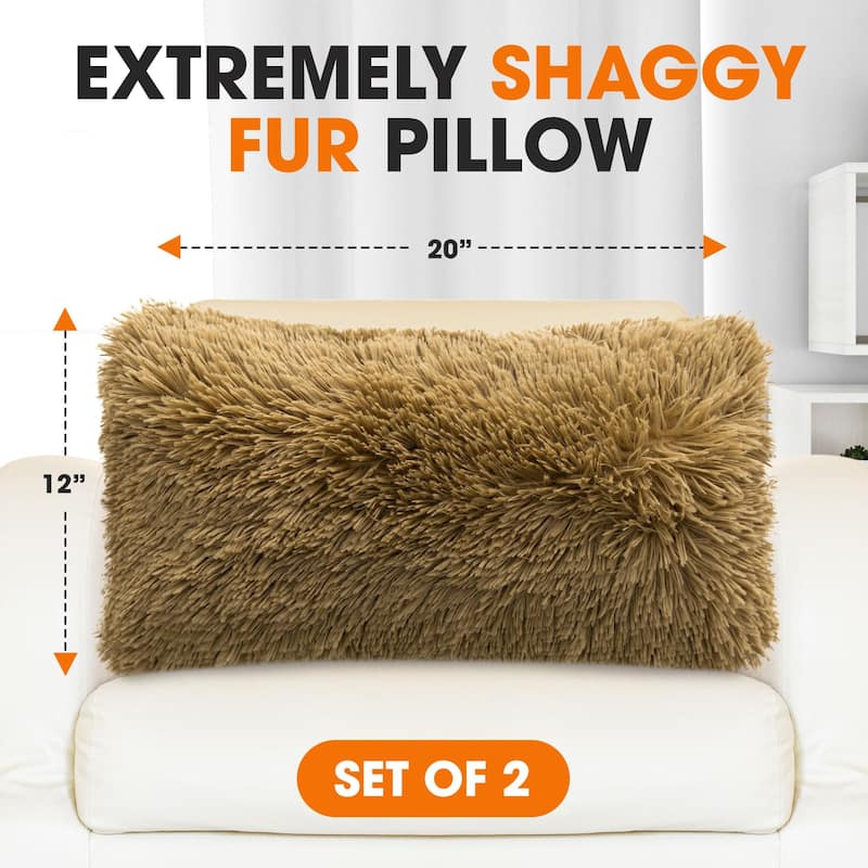 Cheer Collection 12"x20" Shaggy Long-hair Throw Pillows (Set of 2)