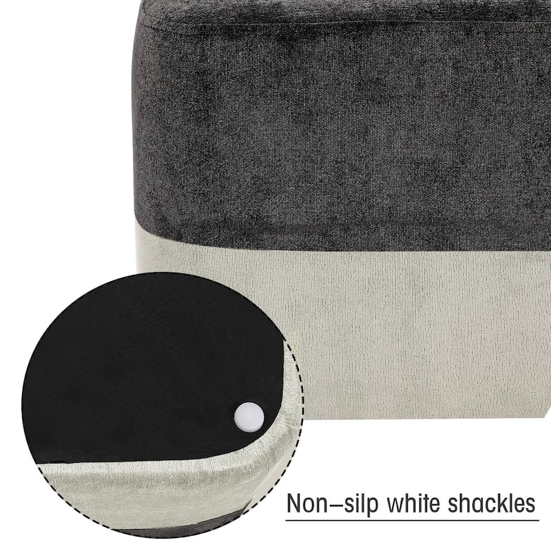 Adeco Square Fabric Ottoman Two-Color Stitching Footrest Stool