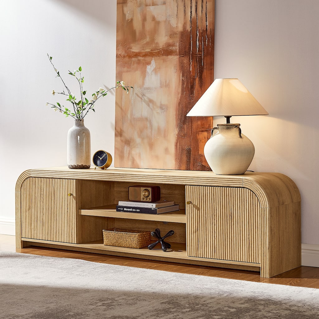Modern Fluted TV Stand for 80" TV, Media Console, Entertainment Center