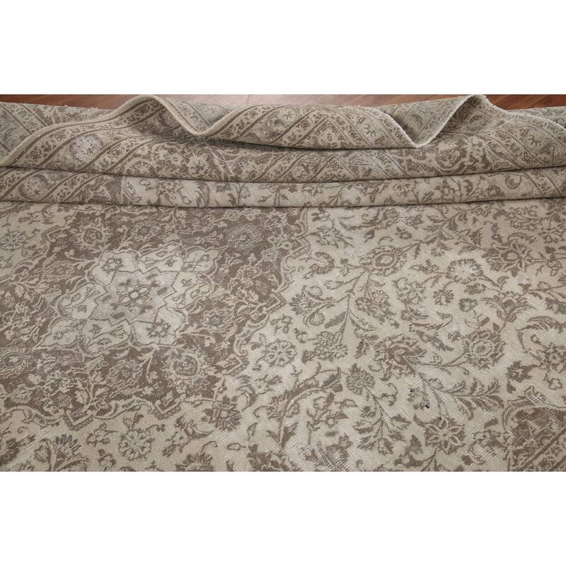 Hand Knotted Oriental 100% Wool Carpet Traditional Floral Beige & Ivories Mashad Area Rug - 12' 1'' X 9' 5''