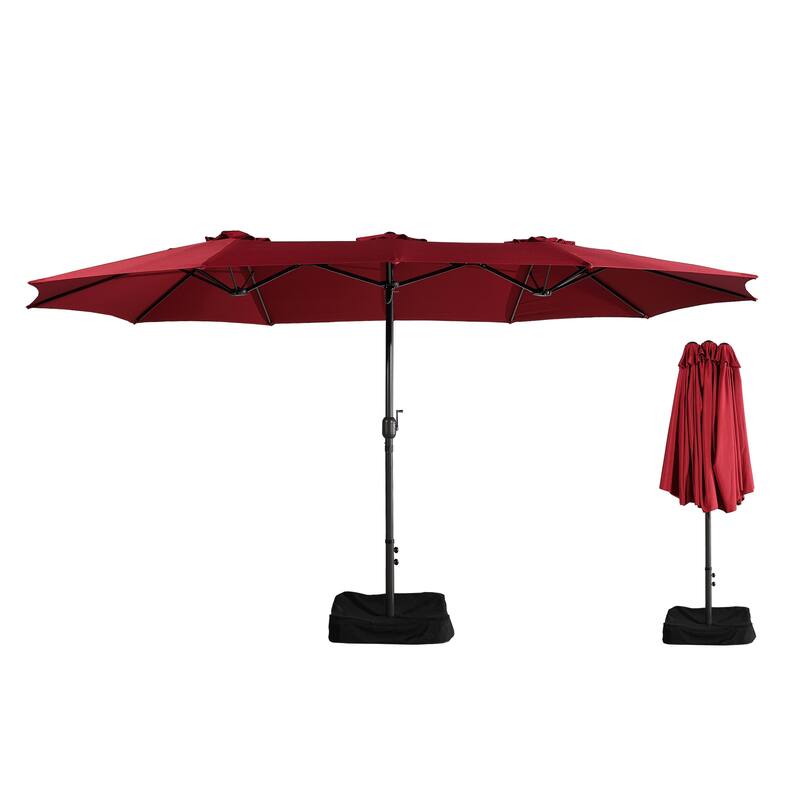 Clihome 15 Ft Outdoor Rectangular Crank Market Umbrella with Base