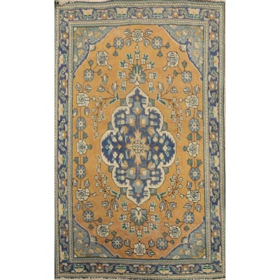 Hand Knotted Oriental 100% Wool Carpet Traditional Floral Oranges & Rust Tabriz Area Rug - 4' 4'' X 3' 3''