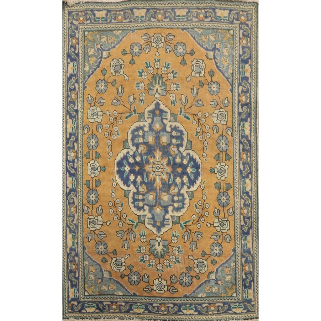 Hand Knotted Oriental 100% Wool Carpet Traditional Floral Oranges & Rust Tabriz Area Rug - 4' 4'' X 3' 3''