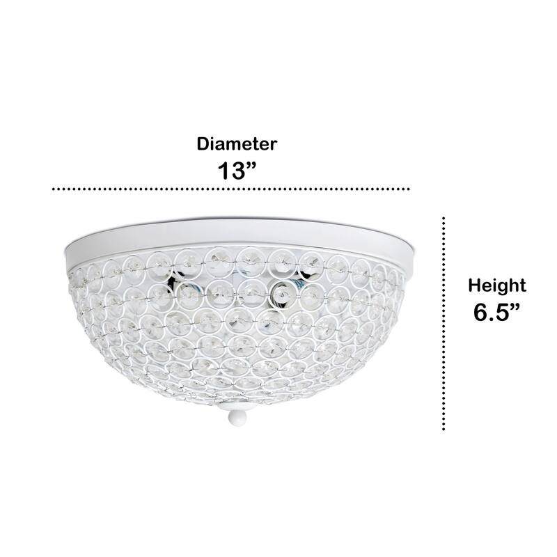 Modern 2-Light Flush Mount Ceiling Light - Crystal Embellished White Fixture - Contemporary Lighting Pack of 2 - 6.5