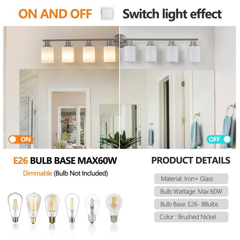 52" Modern 8-Light Vanity Wall Sconce,with Frosted Glass Shades for Bathroom or Hallway Lighting (No Bulbs)