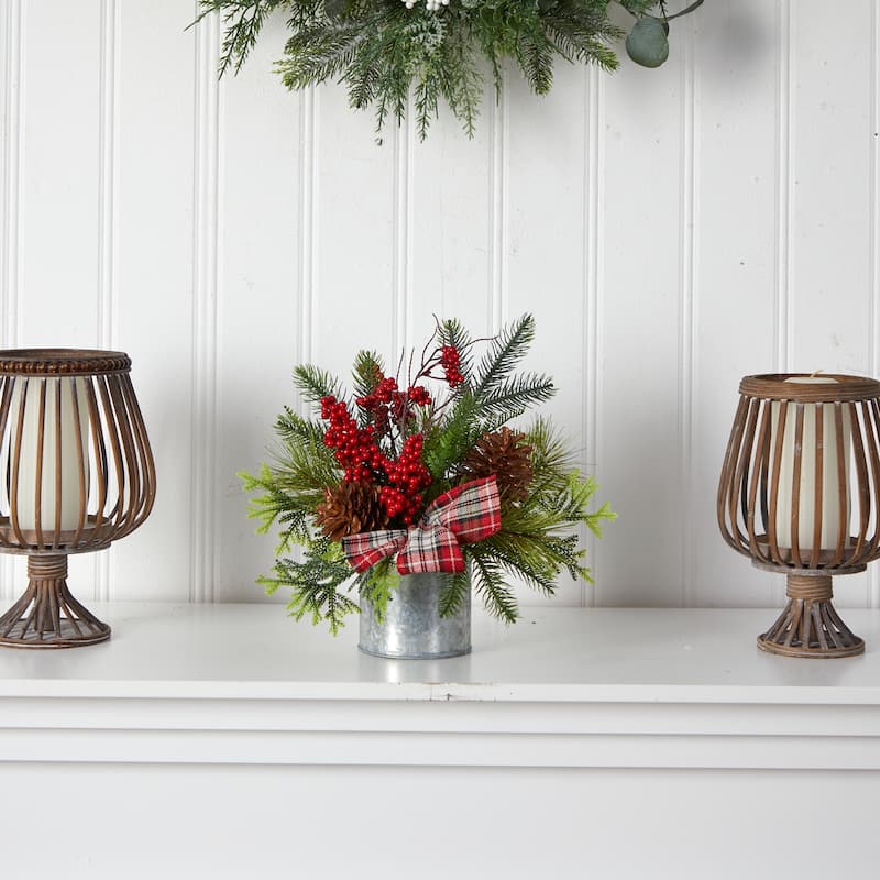 12” Pine Cones and Berries Artificial Christmas Arrangement in Decorative Vase