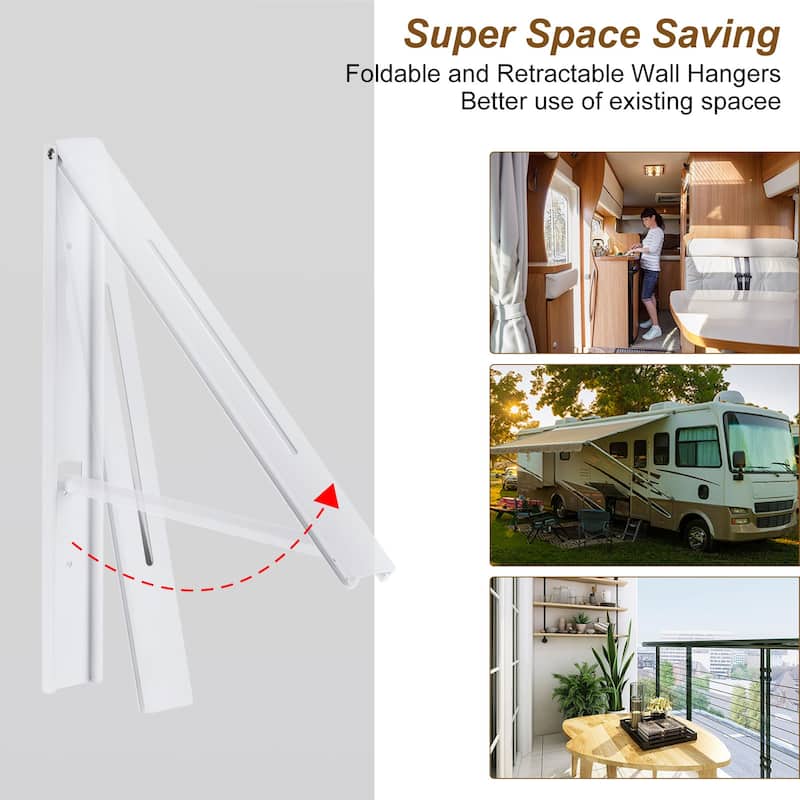 Retractable Clothes Rack, Wall Mounted Folding Clothes Hanger Drying Rack White