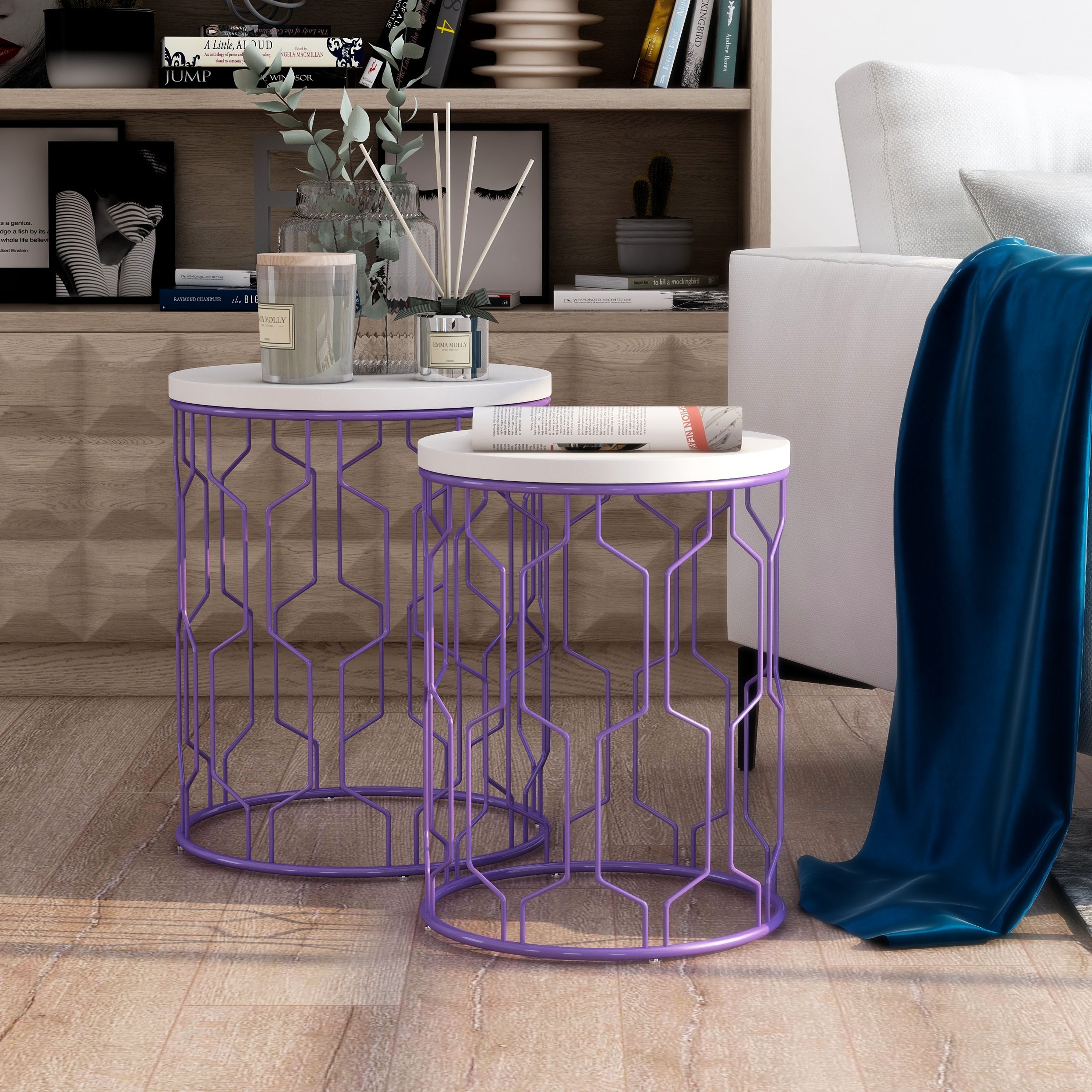 Furniture of America Quarn Modern 16-inch Steel Round 2-Piece Nesting Tables Set