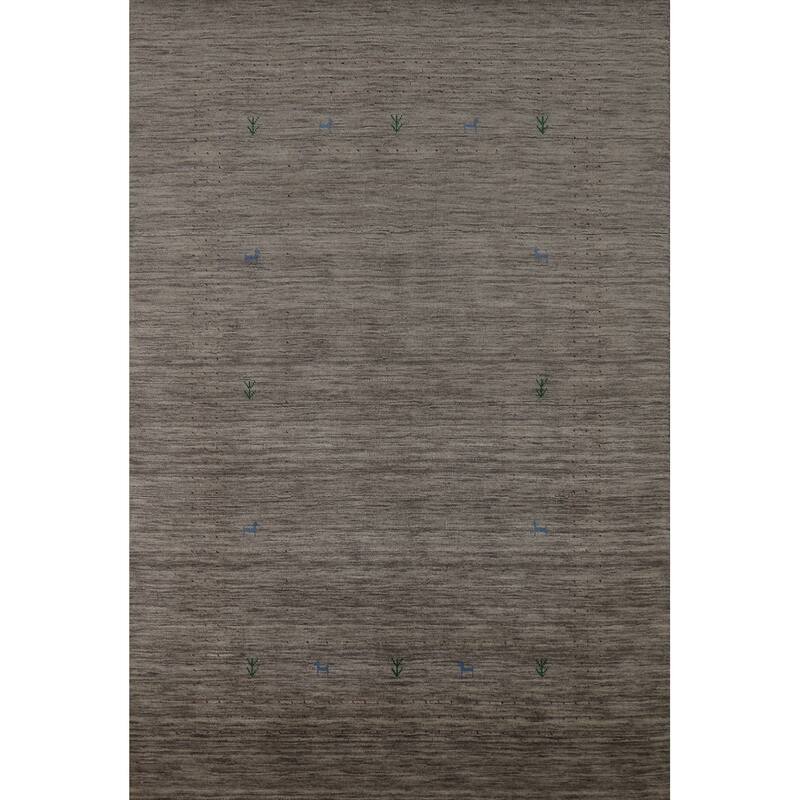 Hand Knotted Oriental 100% Wool Carpet Tribal Stripe Greys & Charcoal Gabbeh Area Rug - 8' 0'' X 5' 4''
