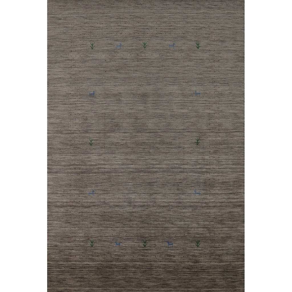 Hand Knotted Oriental 100% Wool Carpet Tribal Stripe Greys & Charcoal Gabbeh Area Rug - 8' 0'' X 5' 4''