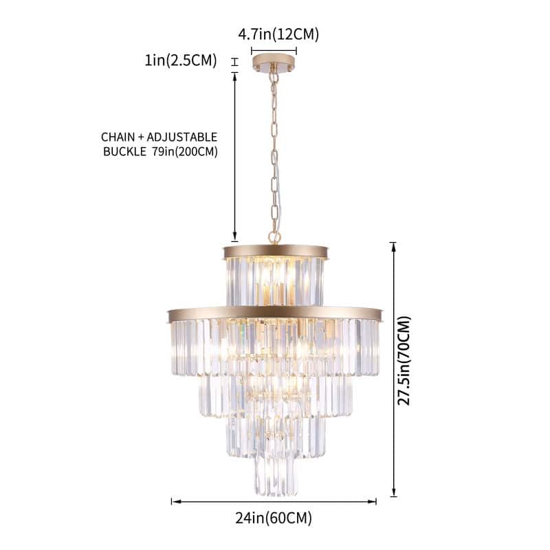 23.6-Inch Gold Crystal Chandelier - Modern Luxury Hanging Pendant Light Fixture for Dining Room, Bedroom or Living Room
