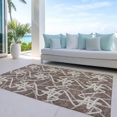 Machine Washable Indoor/ Outdoor Contemporary Links Chantille Rug