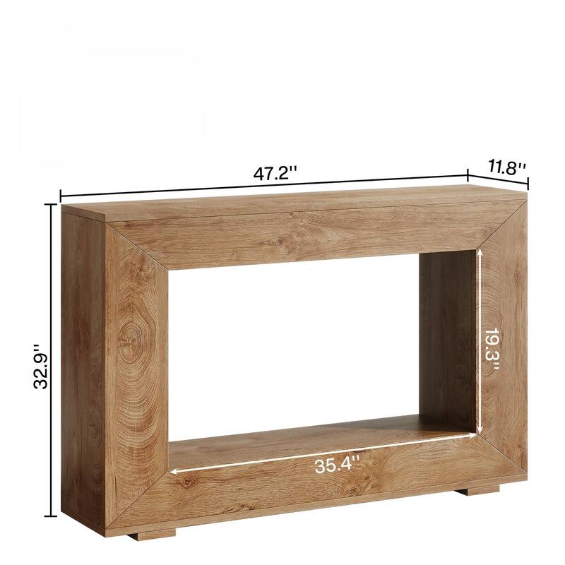 47" Farmhouse Console Table with Storage and Open Shelf for Hallway - Natural