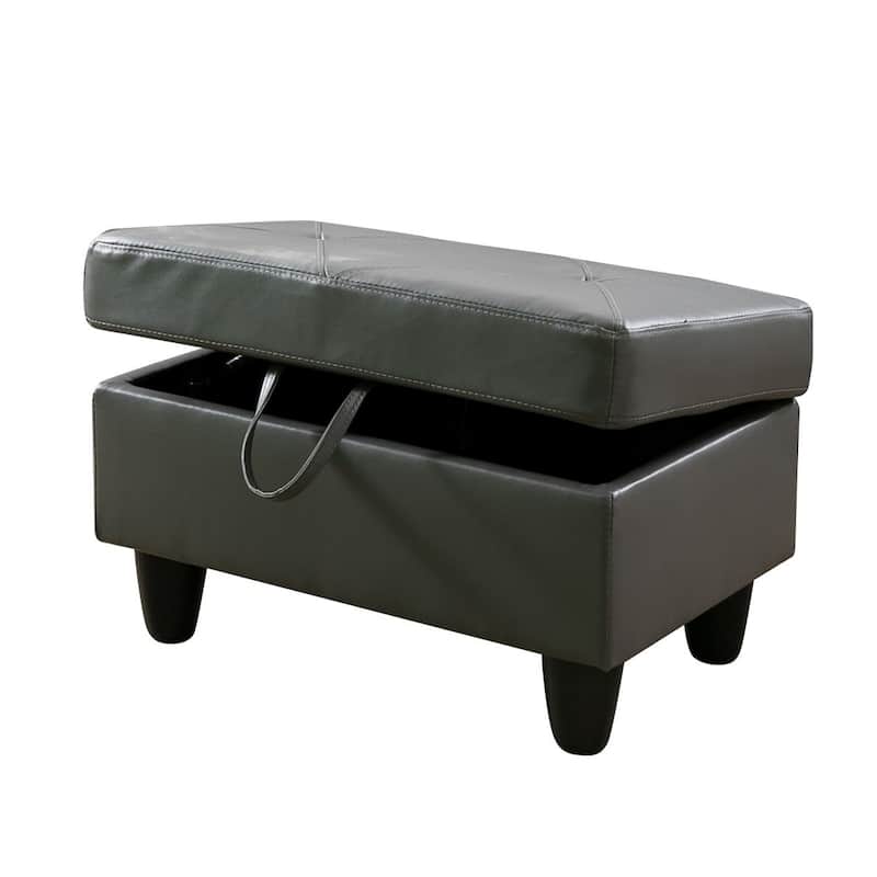 Leather Square Storage Ottoman for Living Room - Dark Grey