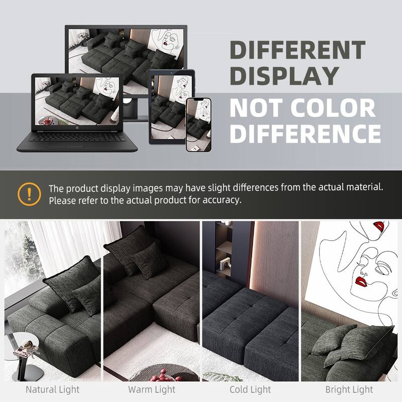 Modern Oversized Modular Sectional Sofa with Sparkling Chenille Fabric, 6 Pillows, No Assembly Required