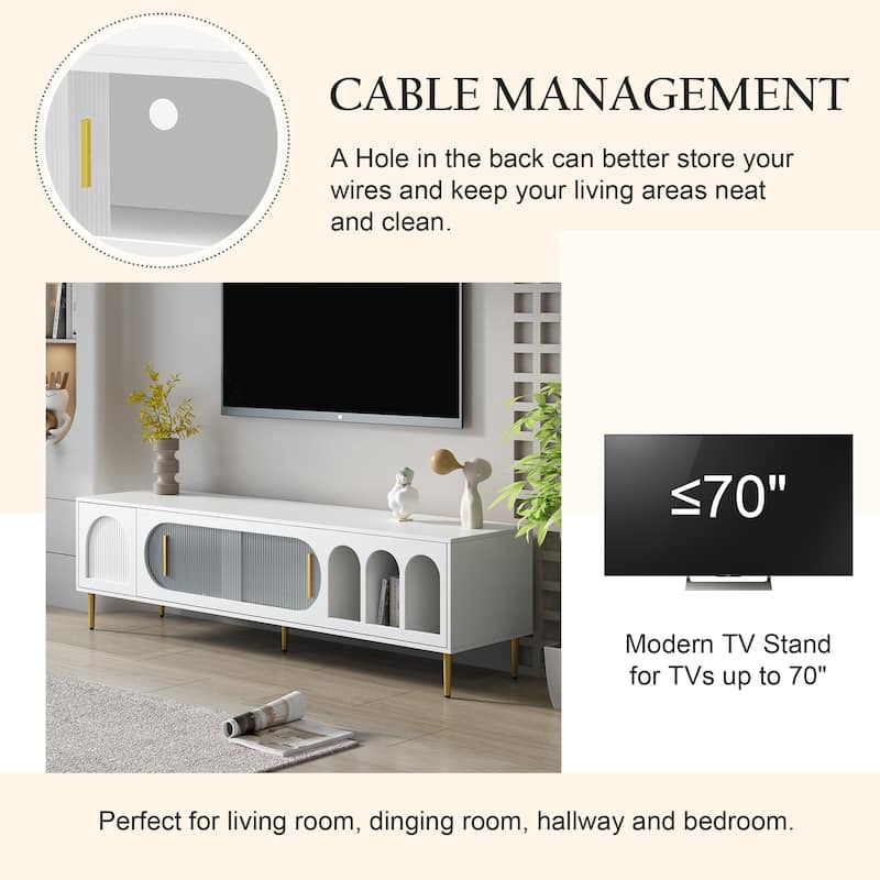 Modern TV Stand for up to 70 Inch TV, Entertainment Center TV Media Console Table, with 3 Shelves and 2 Cabinets