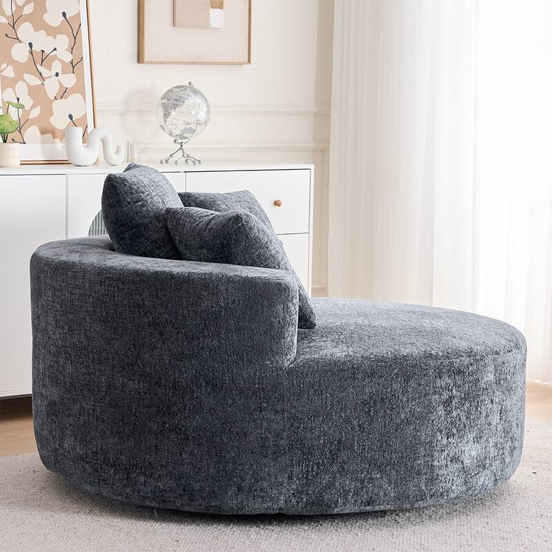 Round Accent Chair, 360 Swivel Chenille Barrel Chair, Fluffy Modern Sleeper for Living Room, Bedroom, Reading Room and Lounge