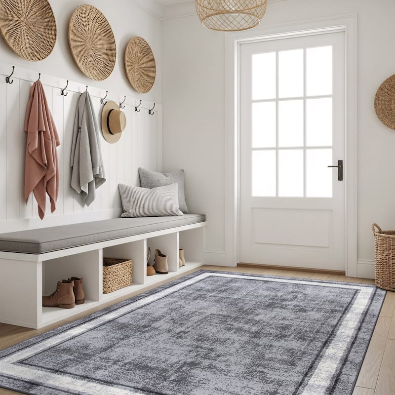 World Rug Gallery Contemporary Distressed Bordered Area Rug