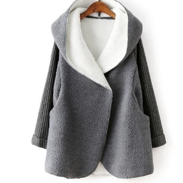Women Fleece Coat Hooded Cardigan Pockets Faux Fur Jacket - One Size. Opens flyout.
