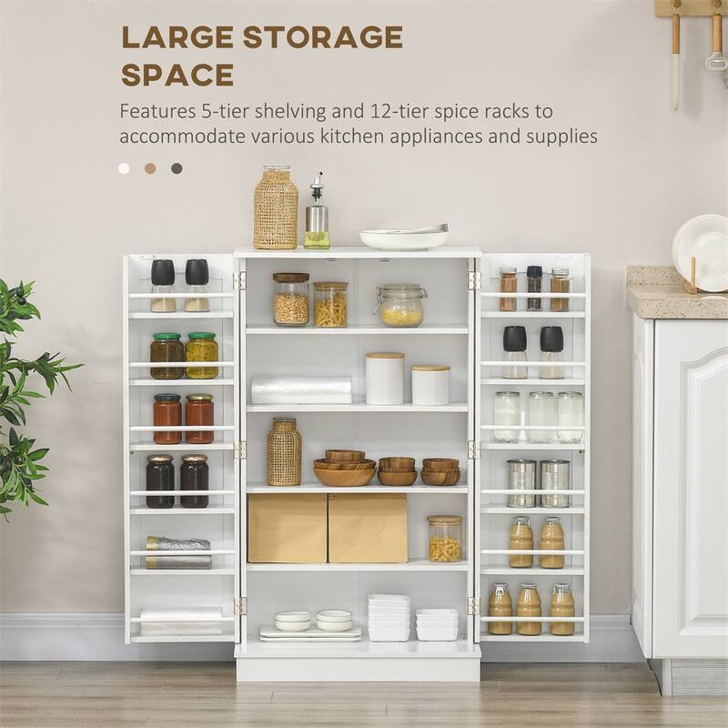 Kitchen Pantry Storage Cabinet w/ 5-tier Shelving, 12 Spice Racks