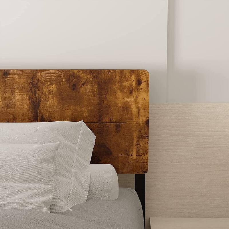 Metal Platform Bed Frame with Wooden Headboard and Footboard