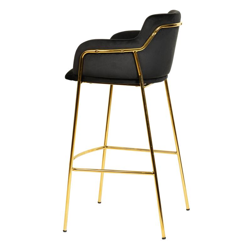 LeisureMod 40" Low-Back Velvet Upholstered Bar Stool with Gold Stainless-Steel Frame for Home Living Room Kitchen & Bar
