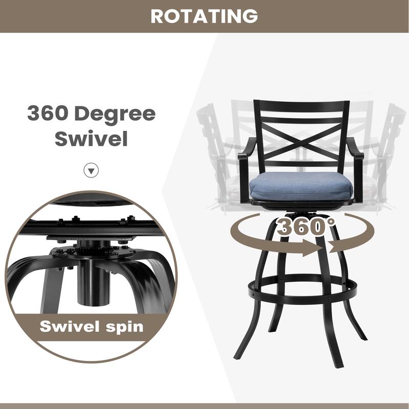 Pellebant Patio Outdoor Indoor Aluminum Swivel Bar Stools Dining Chairs with Sunbrella Cushion