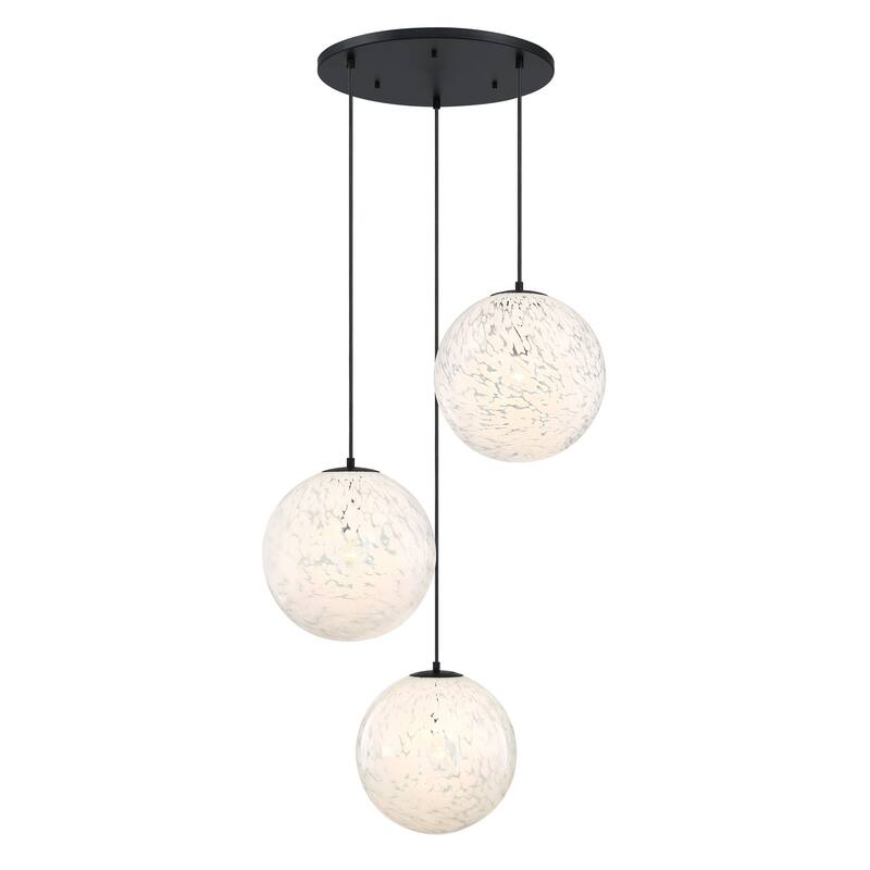 Circo 3-Light Matte Black Modern Globe Chandelier for Entryways with 14 in. White Art Glass Shades - 30