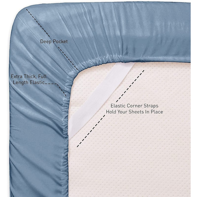 4 PC Denim Blue Sheet Set 2000 Embroidery Soft Cozy 12" Deep Pocket