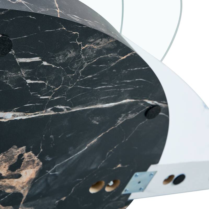 Roomfitters Double Layer Coffee Table with White Marble and Wood Grain Finish, Artistic Modern Design