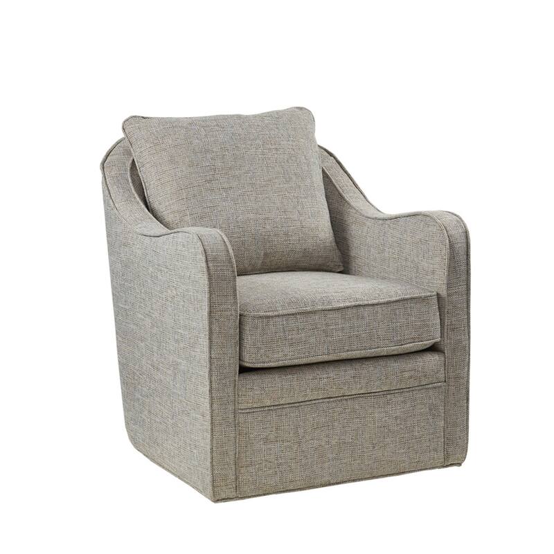 Roomfitters 360 Degree Swivel Accent Armchair, Transitional Wide Seat Lounge Chair, Upholstered Barrel Seating with Pillow, Grey - Grey