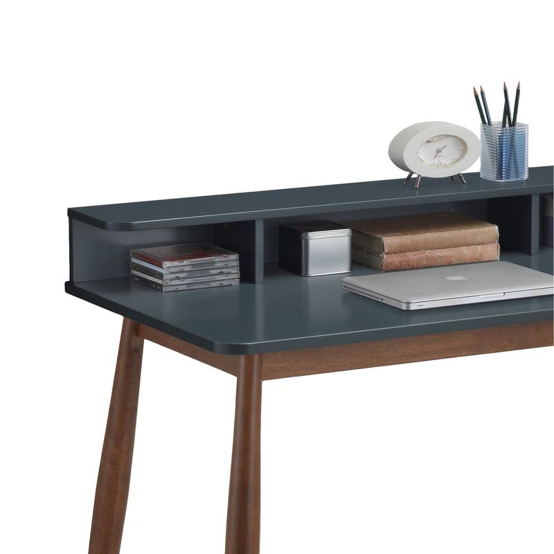 Home Office Writing Desk Wood Study Desk with Storage Shelf, Grey