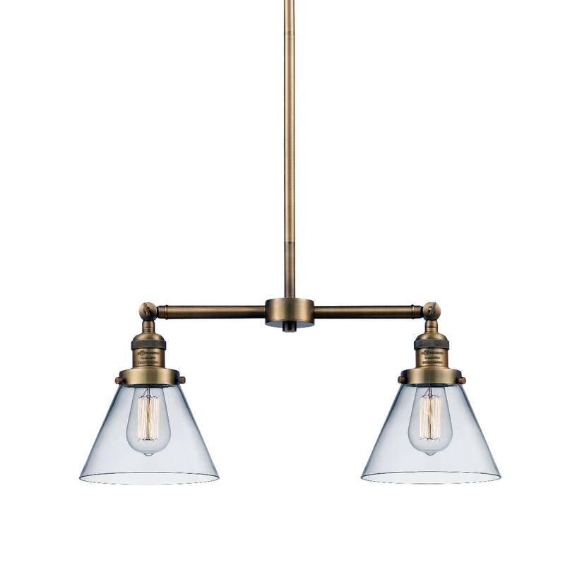 Innovations Lighting Large Cone 2 Light 21" Wide Linear Chandelier - Brushed Brass / Clear