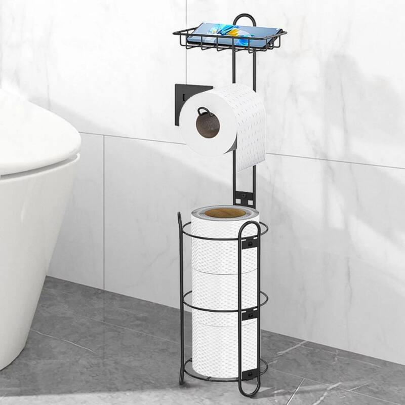 Stainless Steel Toilet Paper Holder,Rustproof Bathroom Floor Organizer - Black