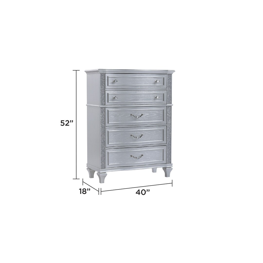 Mystic Contemporary Style 5-Drawer Chest made with wood in Silver