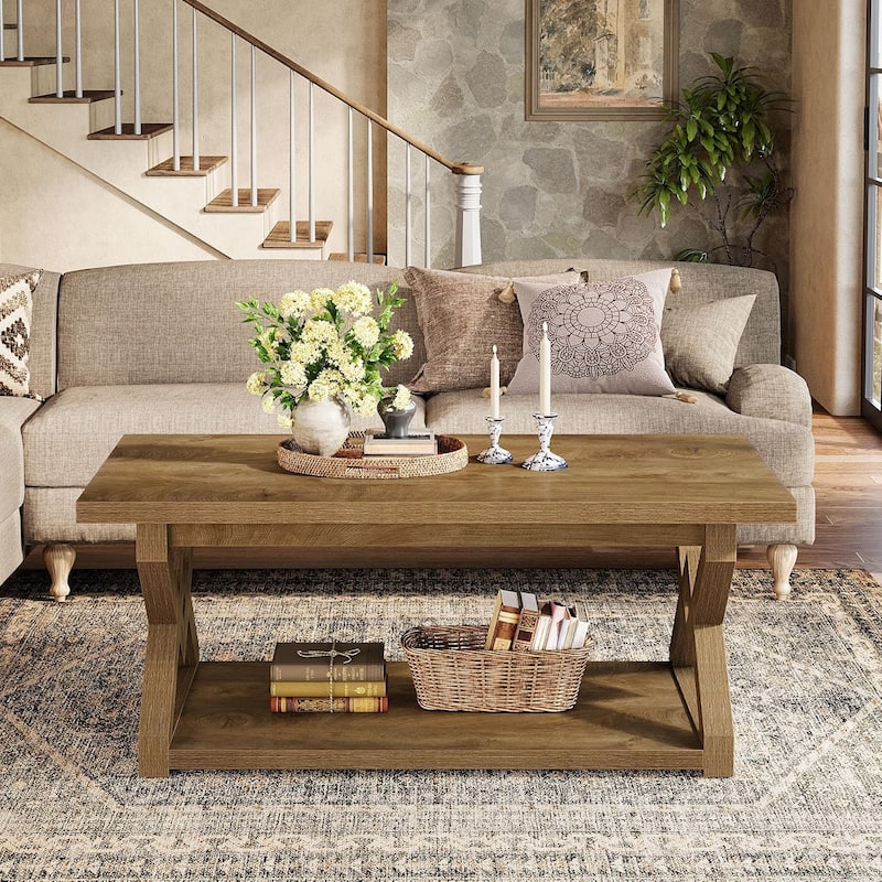 2-Tier Farmhouse Coffee Center Table for Living Room
