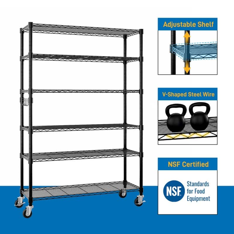 6-Tier Steel Wire Shelving Rck with Wheels