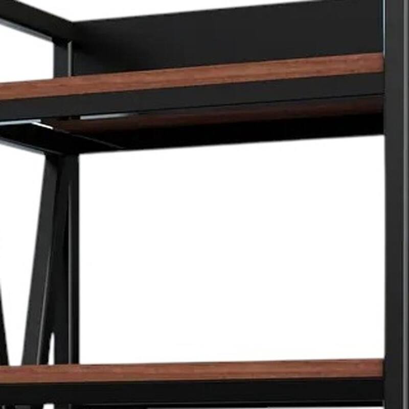 HomeRoots 56" Black And Brown Metal and Wood Four Tier Etagere Bookcase