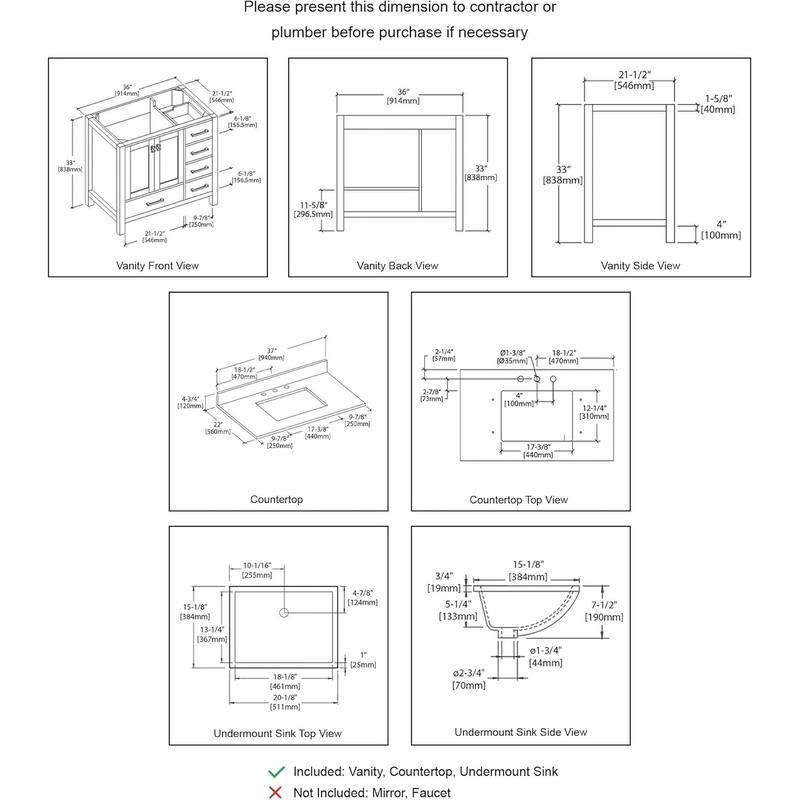 Blossom Geneva 36" Solid Wood Bathroom Vanity with Marble Top