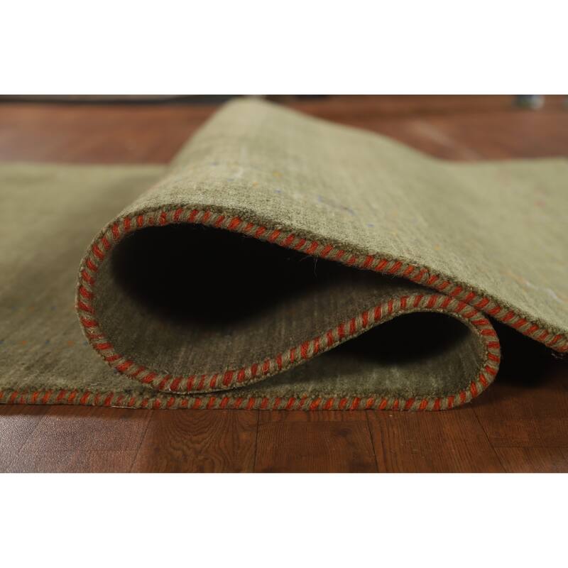 Hand Knotted Oriental 100% Wool Carpet Tribal Tribal Green Gabbeh Area Rug - 7' 7'' X 4' 11''