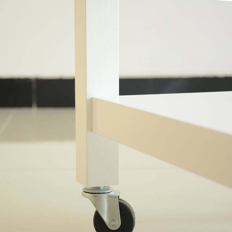 Simple Design Kitchen Cart with Two Lockable Wheels, Rubber Wood Top