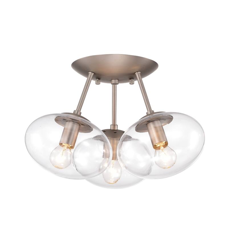 Clare Matte Satin Nickel 3-Light Globe Clear Glass Shade Semi-Flush Mount