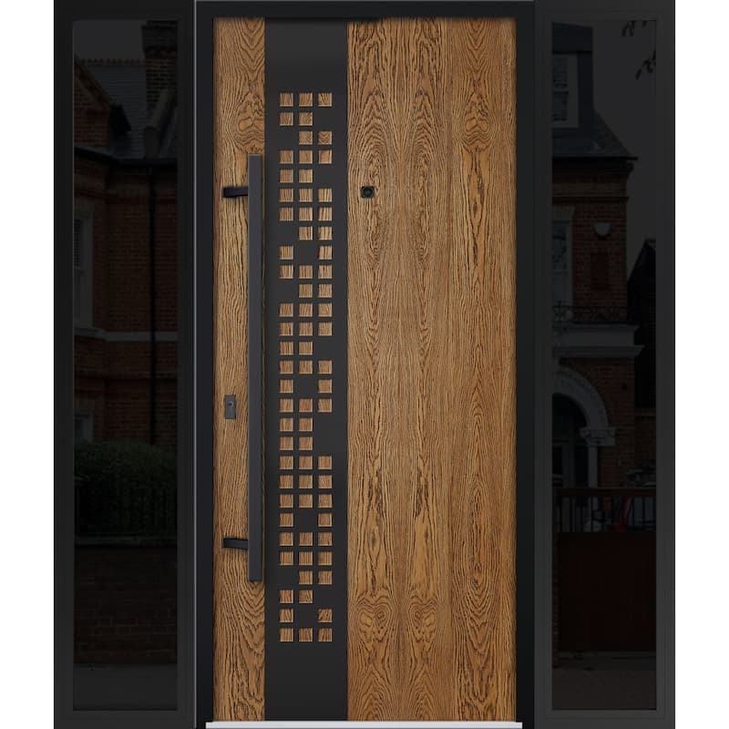 Exterior Prehung Steel Entry Door Ronex 0131 Grey 2 Sidelites Top Window Stainless Steel Inserts 16+36+16x96 Left Hand - Beige - 60 x 80