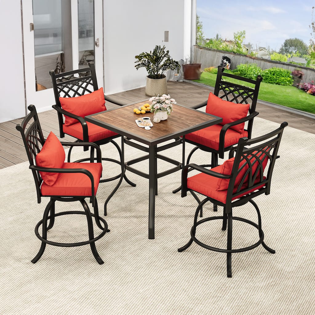 Outdoor Metal Swivel Bar Chairs Dining Chair with Cushion Set of 2 - 29in