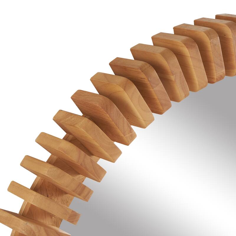 Brown Wood Handmade Room Wall Mirror with Spiral Edges - 3"W x 32"L x 32"H